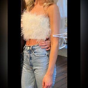 Feather strapless top